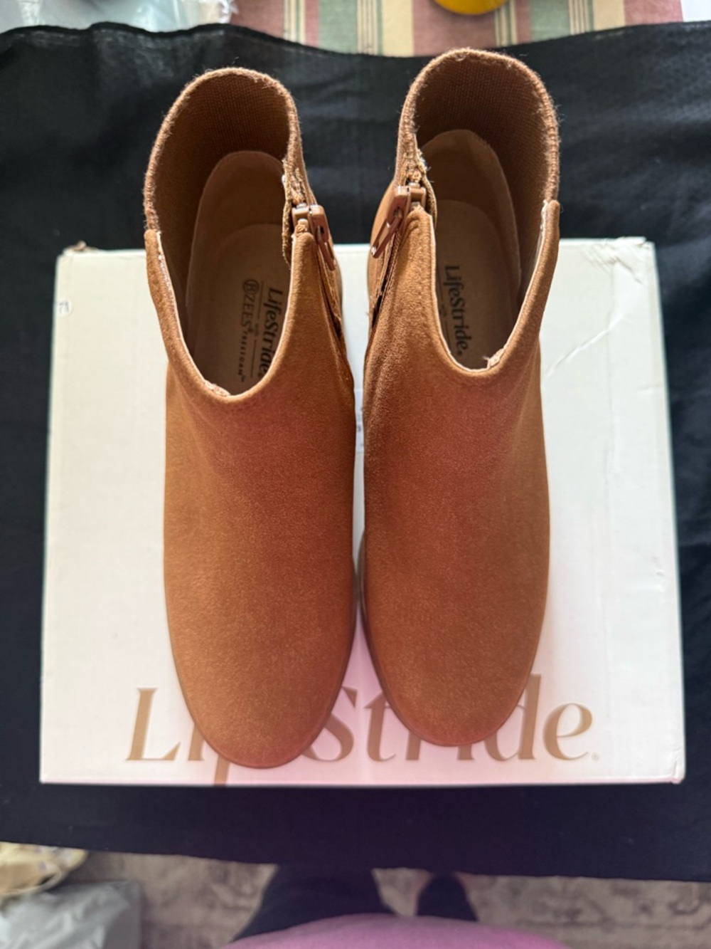 LifeStride Dubliner Tan Zip Fabric Round Toe‎ Ankle Boots 5.5M